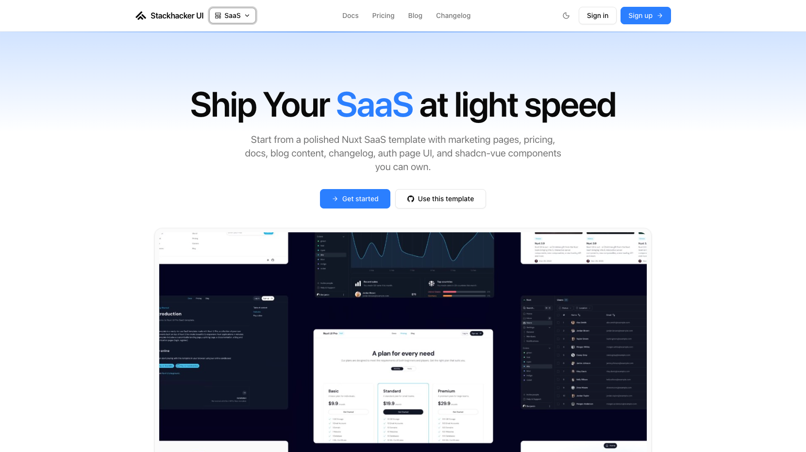 SaaS template preview